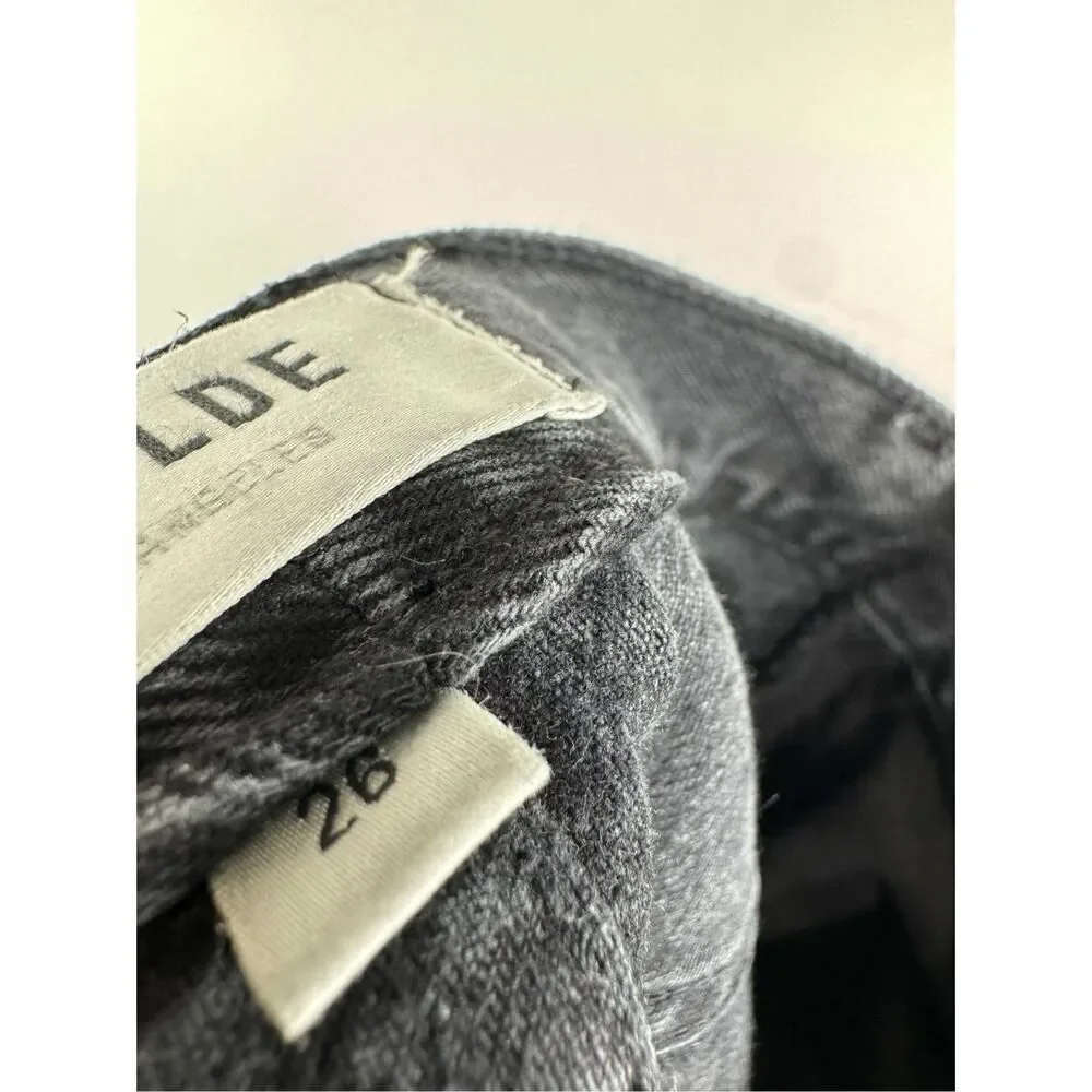 Agolde Women's Distressed Button Fly Straight 90's Jeans Charcoal Black Size 26 - Picture 4 of 6